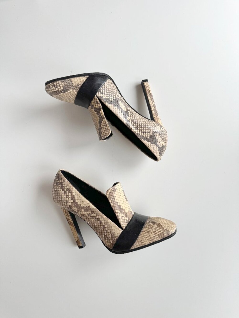CELINE Phoebe Philo Snakeskin Black Leather High Heel Stiletto Pumps, Size 37.5